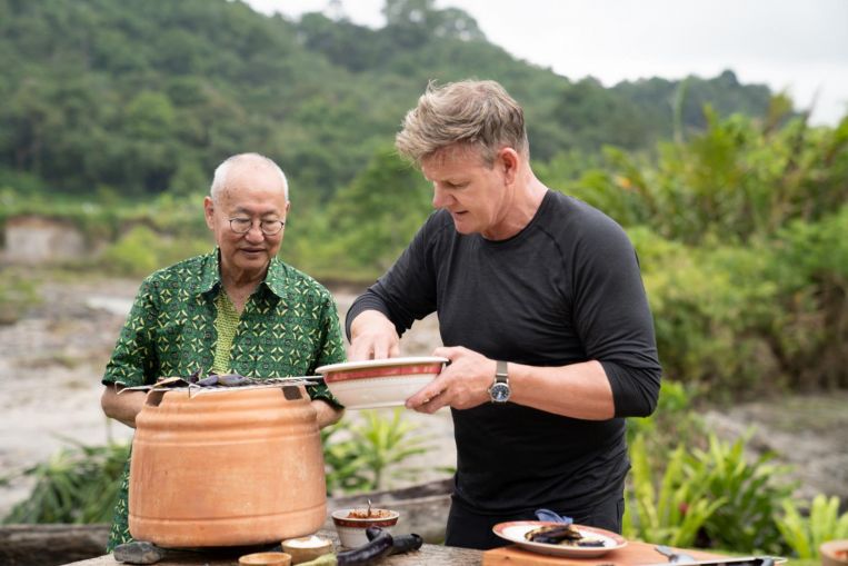 In Gordon Ramsay: Uncharted, the chef gets flicked with buffalo dung; goes fishing for piranhas