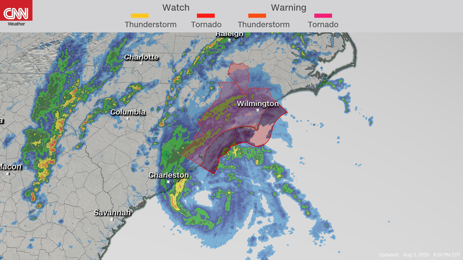 Tornado watch issued for portion of the Carolinas