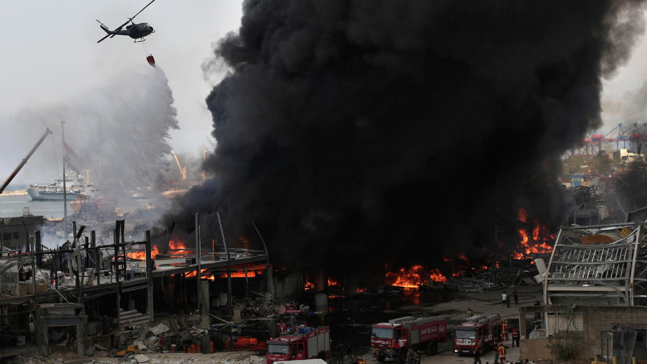  Huge fire breaks out at Beirut port one month after fatal explosion