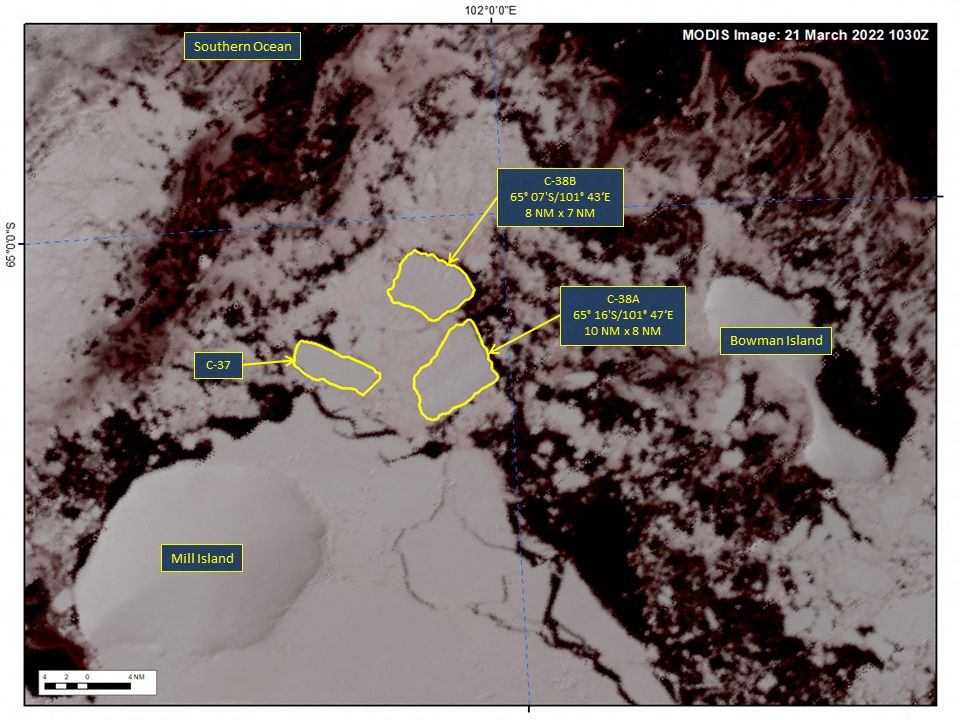 NASA Modis satellite image of disintegrated ice shelf in Antarctica