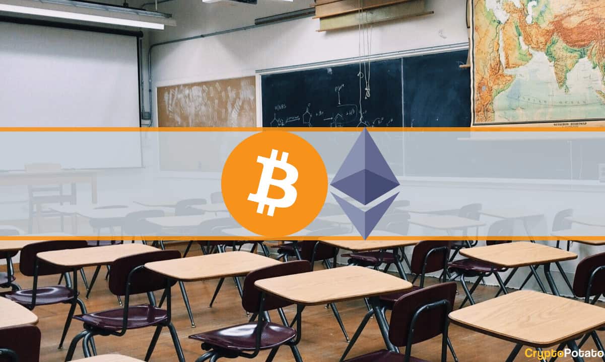 BTC ETH in front of class