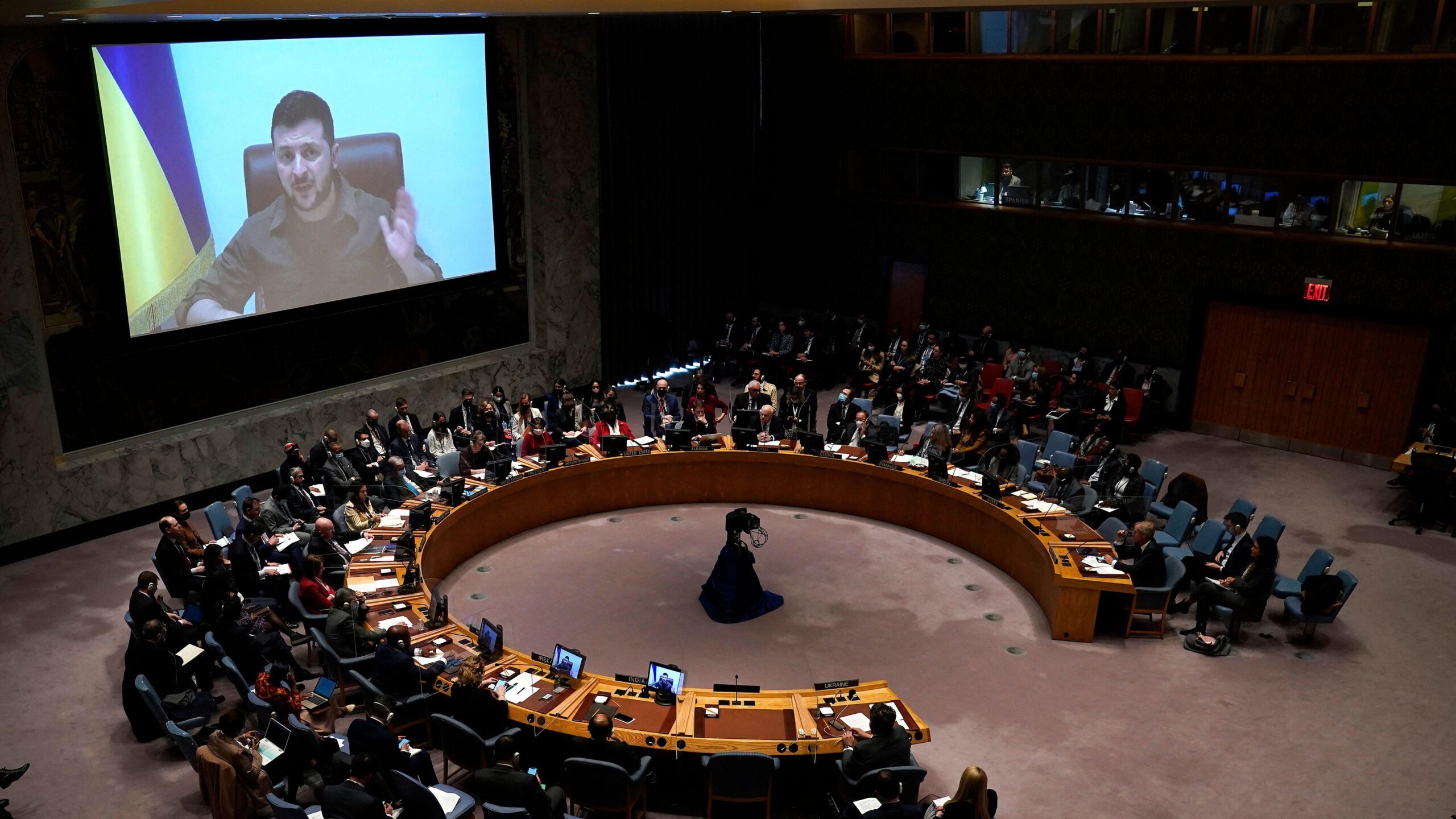 President of Ukraine Volodymyr Zelenskiy addressing UN Security Council