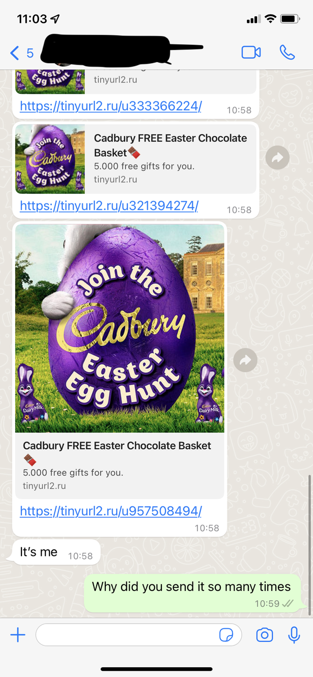 Cadbury easter egg scam messages on whatsapp