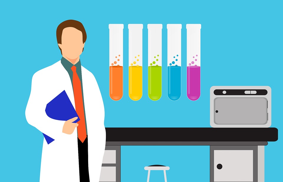 illustration of a chemist in a chemistry lab