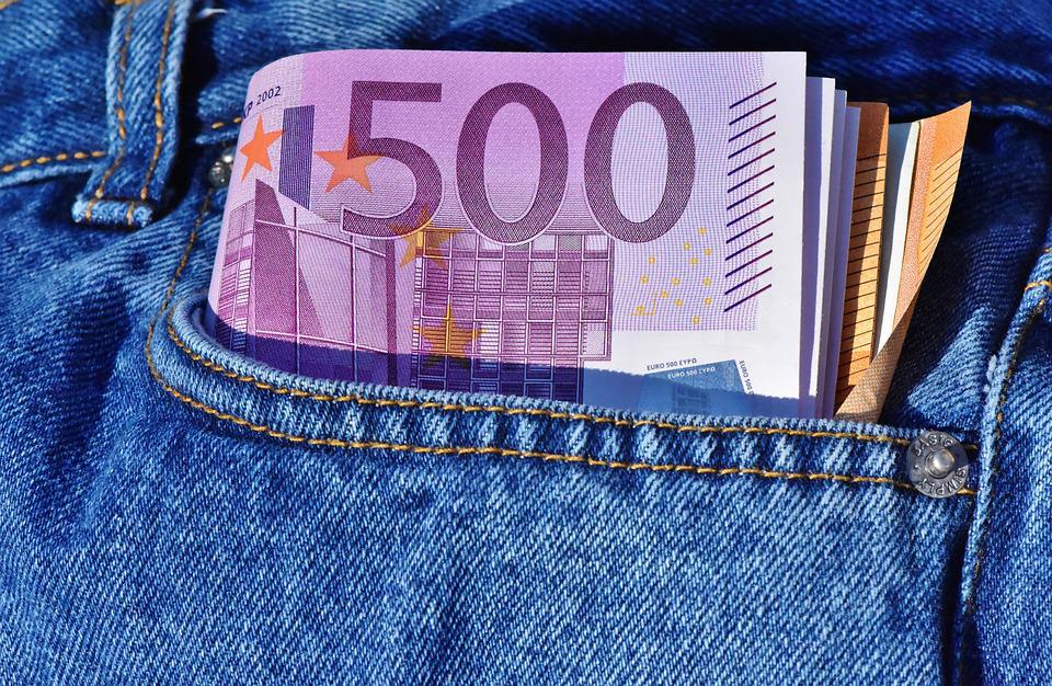 Euro notes in pocket